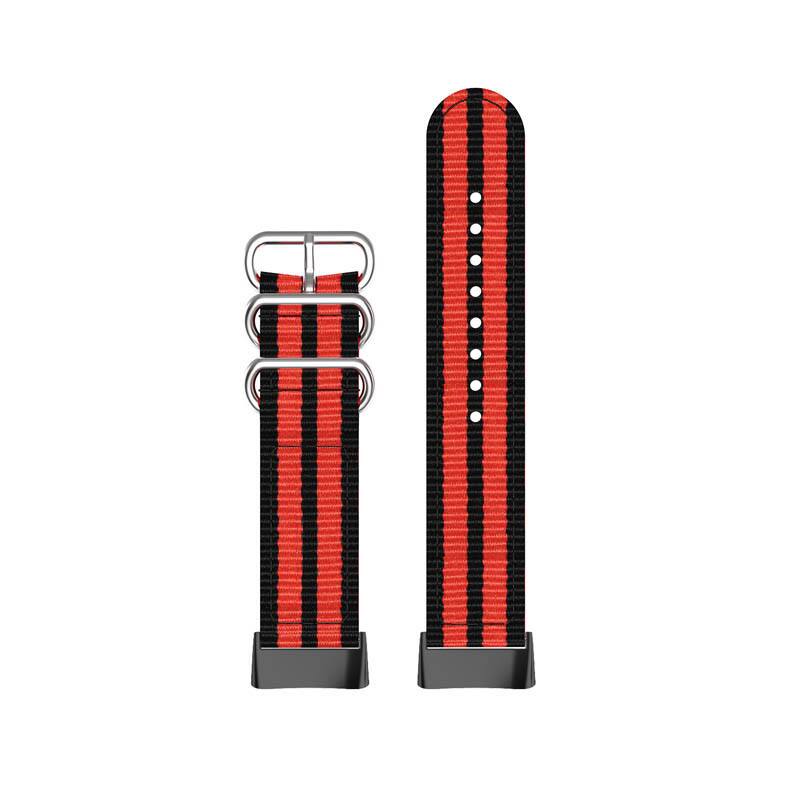 Left. StrapsCo - Military Strap Nylon Watch Band For Fitbit Charge 6 - Black & Red.