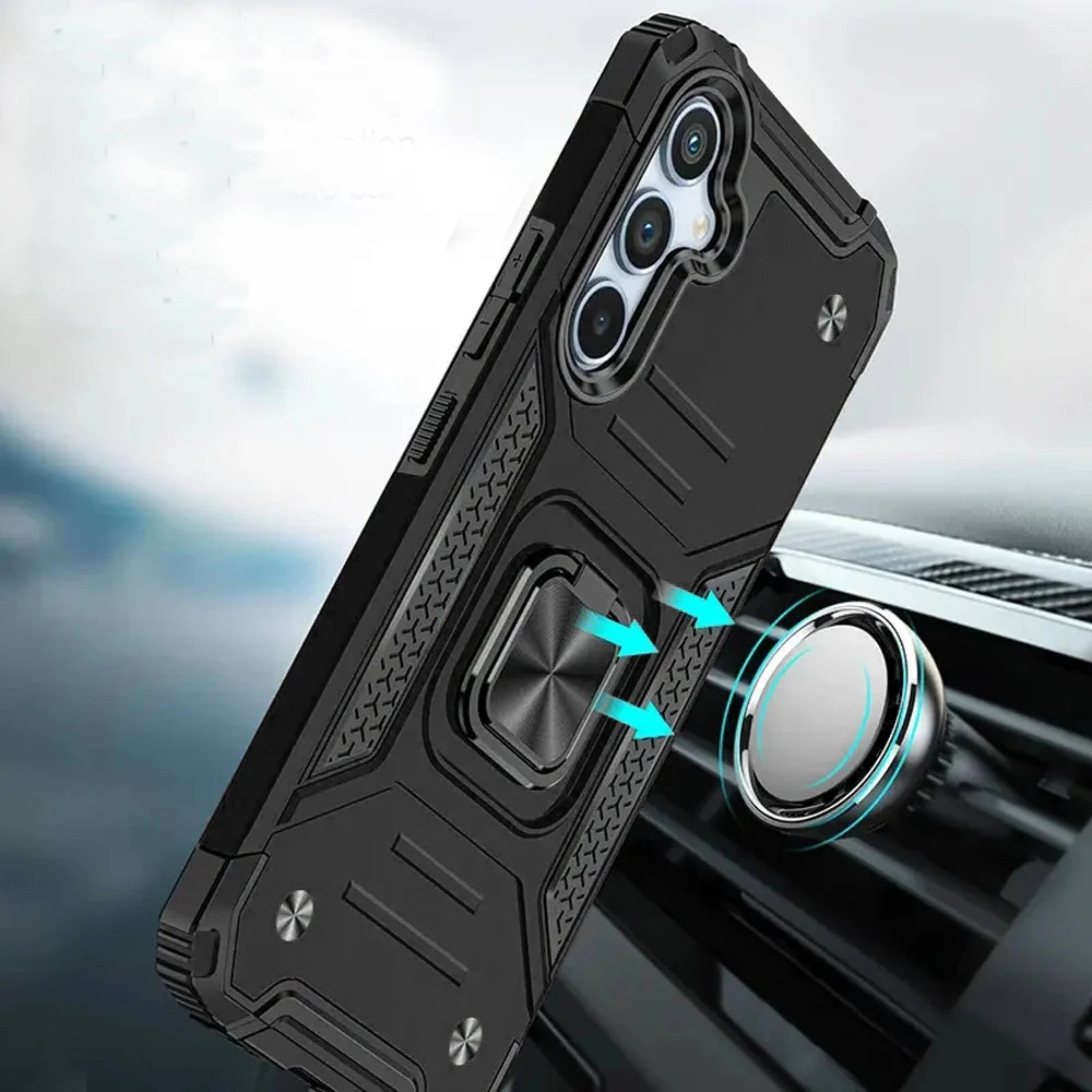 Left. Kitcheniva - Magnetic Kickstand Shockproof Case With Tempered Glass For Samsung S25 Plus S24 Plus Red - Red.
