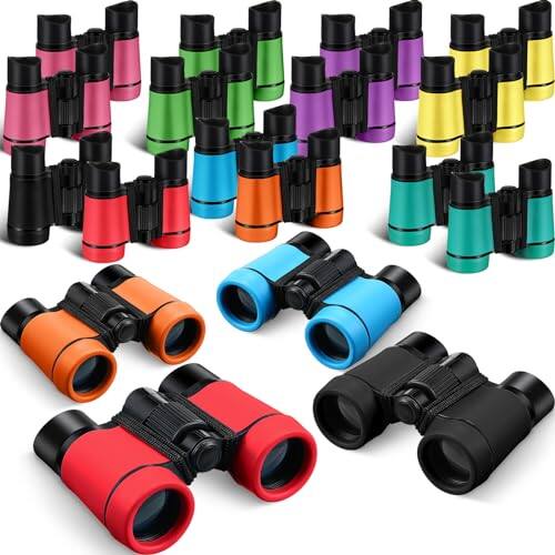 Front. DORLUKFU - 18 Pack Kid Binoculars Toy Bulk Shock Proof Party Favor Binoculars Gifts for Age 6+ Years with Neck String Folding Mini.