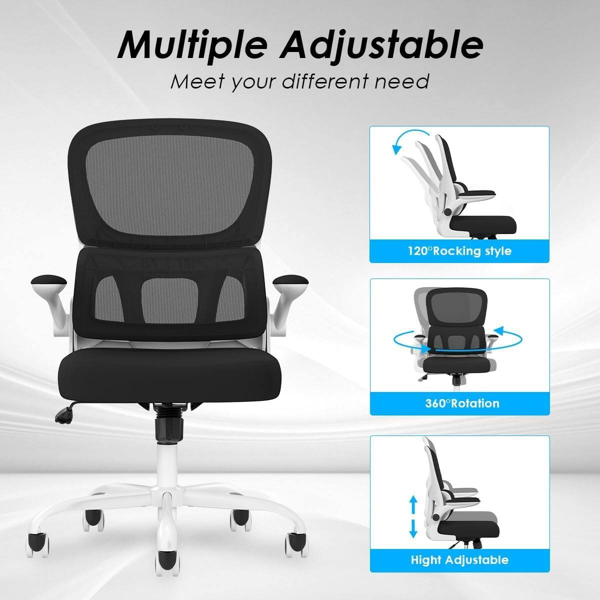 Multiple Adjustable  
Meet your different need  

120° Rocking style  
360° Rotation  
Height Adjustable