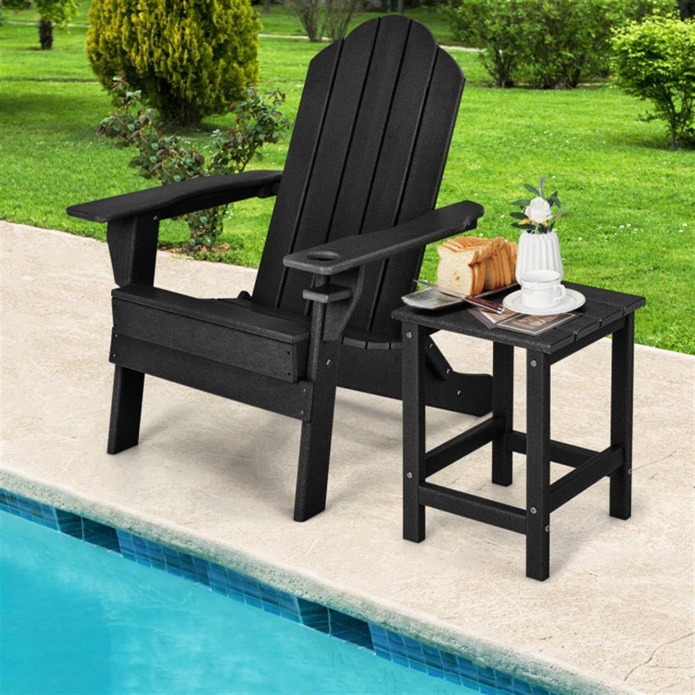 Alt View 1. Kadyn - Patio Coffee Tables,Patio Tables,Set of 2 14 Inch Square Weather-Resistant Adirondack Side Table-Black - Black.