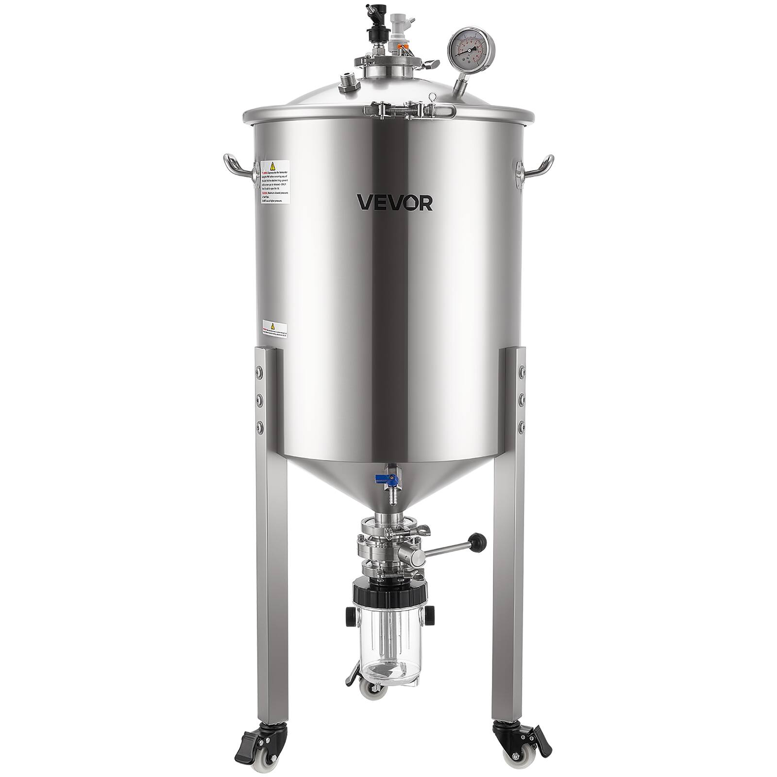 Alt View 5. VEVOR - Pressure Fermenter 15 PSI, 16 Gal/60L All-in-One Stainless Steel Conical Secondary Fermentation Bucket,with Cooling Tube - Silver.