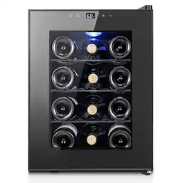 Yeego - Thermoelectric Wine Cooler, 12-Bottle Mini Wine Fridge with Quiet Cooling, Digital Control and Glass Door - Black