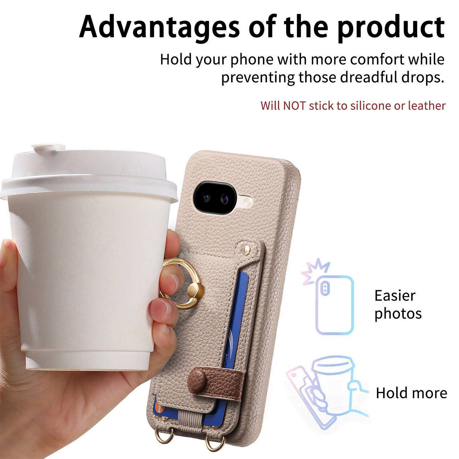 Advantages of the product

- Hold your phone with more comfort while preventing those dreadful drops.
- Will NOT stick to silicone or leather
- Easier photos
- Hold more