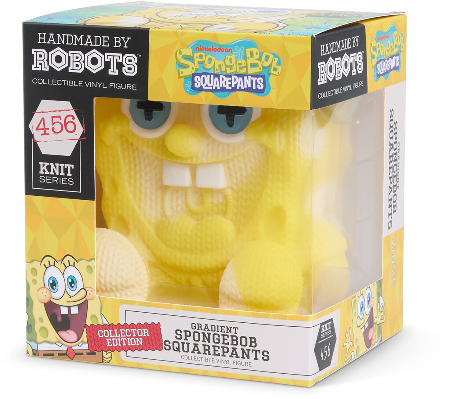 HANDMADE BY ROBOTS  
COLLECTIBLE VINYL FIGURE  
456  
KNIT SERIES  
COLLECTOR EDITION  
GRADIENT SPONGEBOB SQUAREPANTS  
VINYL FIGURE