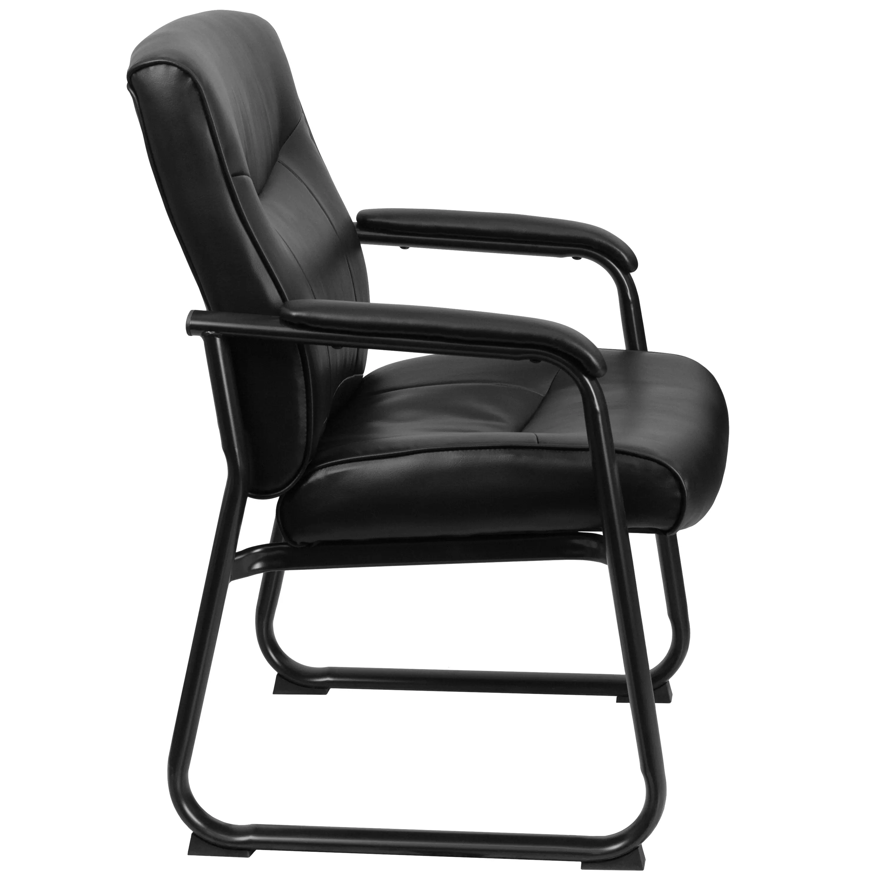 Alt View 6. Emma + Oliver - Big & Tall 500 lb. Rated Leather Executive Side Reception Chair with Clean Line Stitching and Sled Base - Black.