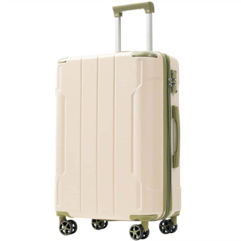 HTUTWOO - Hardshell Luggage - 24-inch Expandable Checked Suitcase, Lightweight Durable ABS, Double Wheels - White+Green