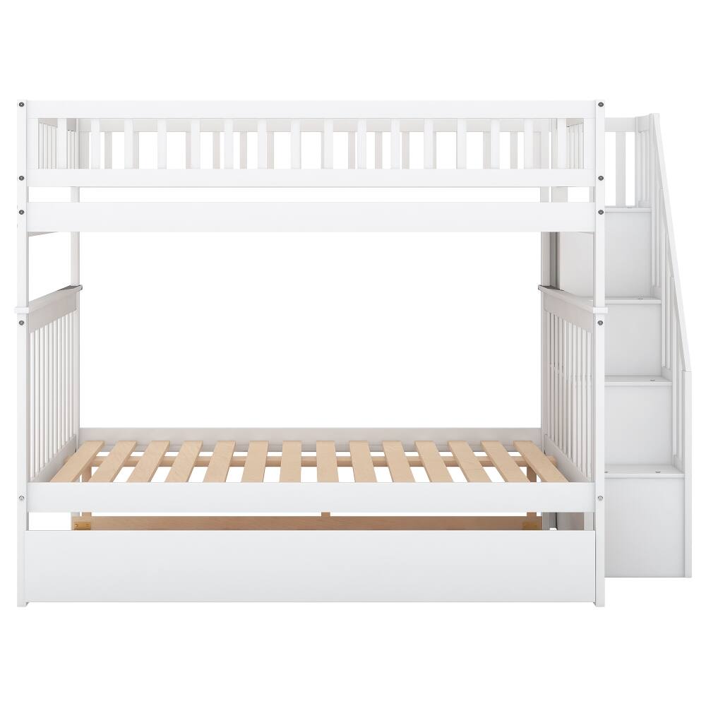 Alt View 9. Loheer - Loheer Full Over Full Bunk Bed with Trundle and Stairs, White Solid Wood 3 in 1 Bunk Bed - White.