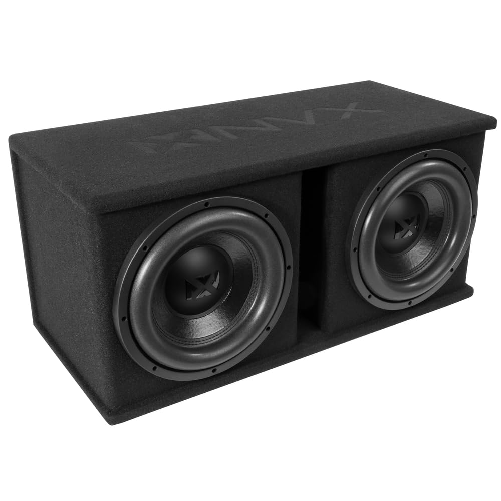 Angle. NVX - NVX NPKG212 Dual 12" Bass Package (500W RMS) Loaded Dual 12" Sub Bass Kit with Slot Ported Box, Monoblock Amp & Remote.