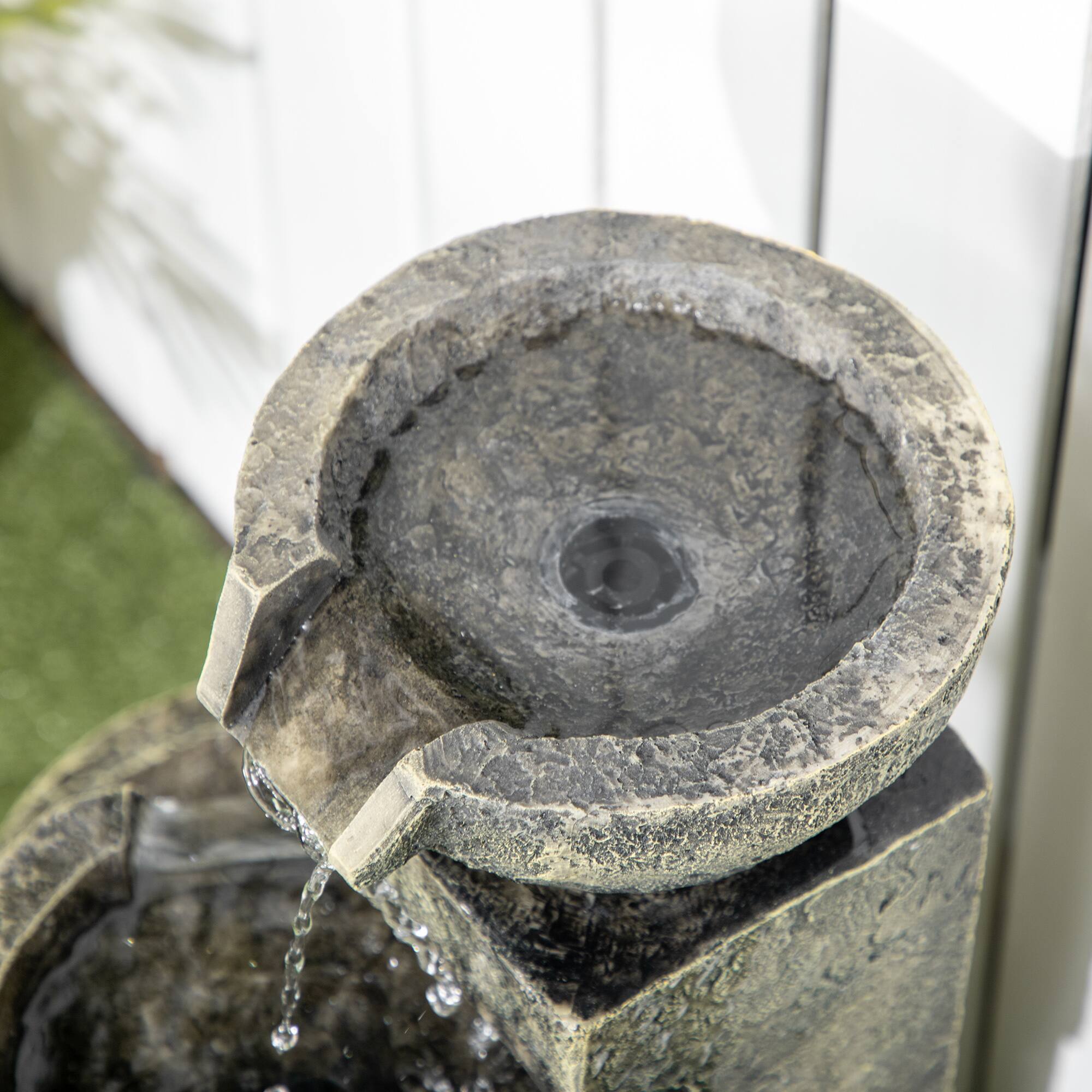 Alt View 7. Outsunny - Fountain with 4-Tier Stacked Stone Look Bowls, Cascading Waterfall - Gray.