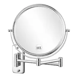 Cedar Assembly - Rechargeable Wall Mounted Makeup Mirror 8 Inch 1x/10x Magnifying With 3 Color Lights Dimmable Led Lighted Double Sided - Chrome