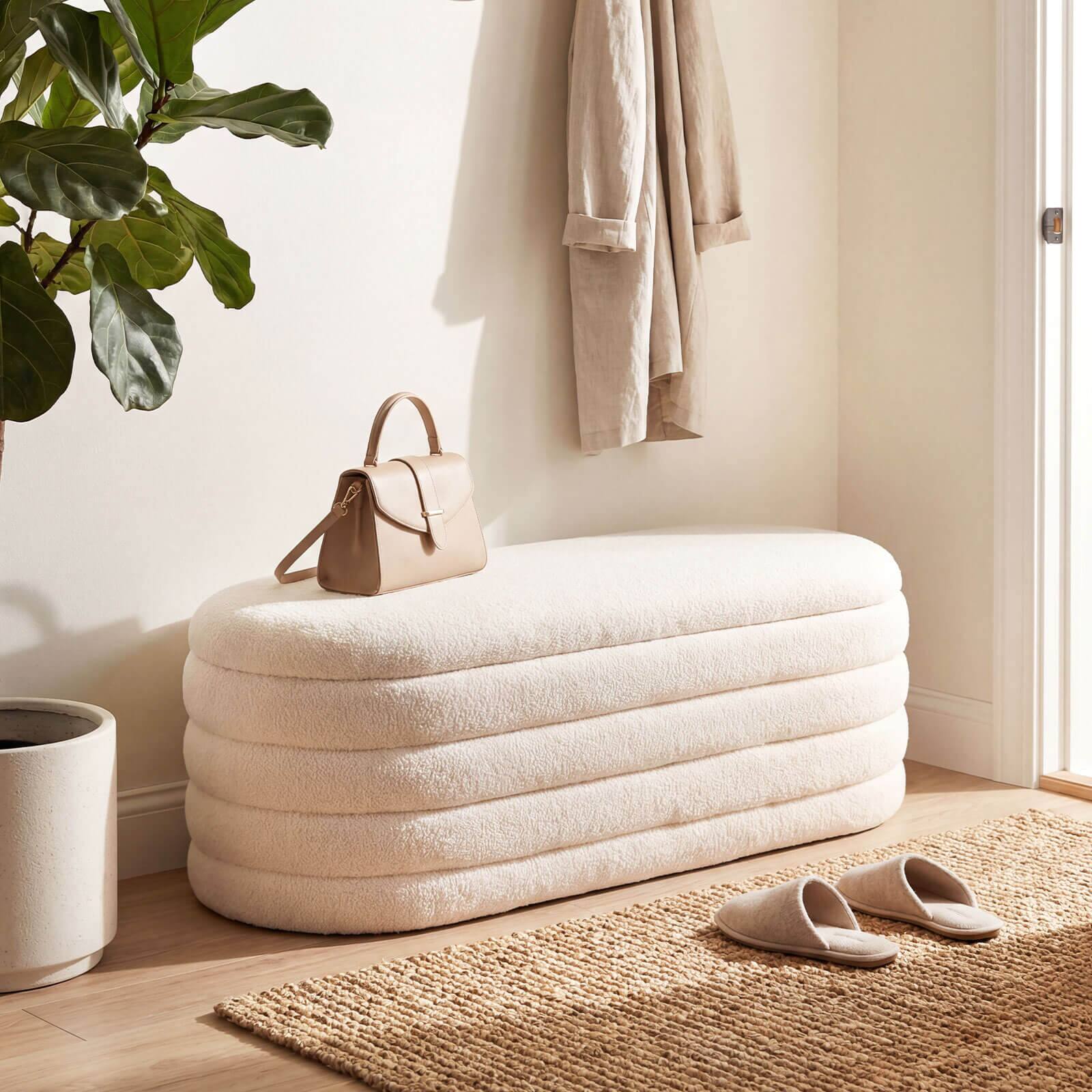 Alt View 2. Costway - Costway Upholstered Fabric Storage Ottoman Bench,Entryway Bedroom Bench,End of Bed Stool - White.