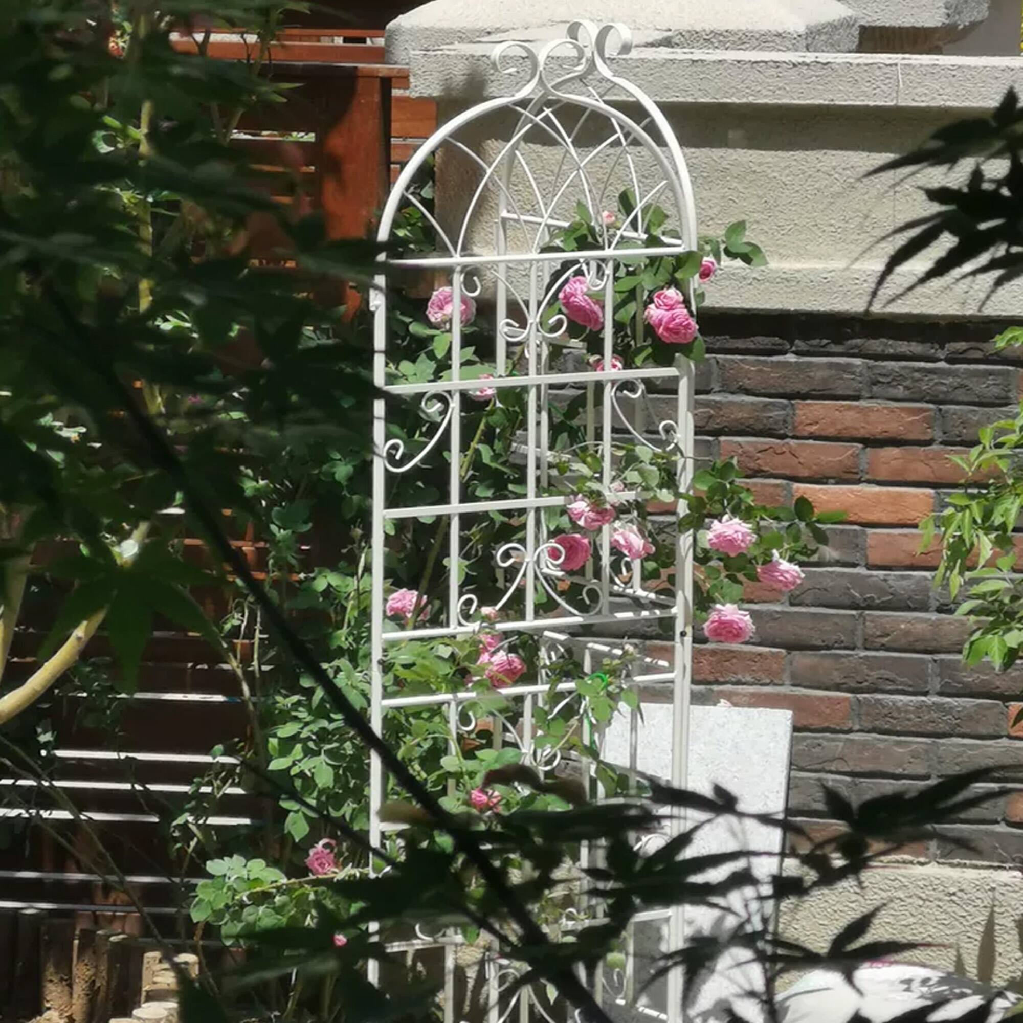 Alt View 1. Loheer - Rustproof Metal Garden Trellis 4 Pack 5.9 ft x 1.64 ft for Climbing Plants Outdoor Flower Support - Cream White.