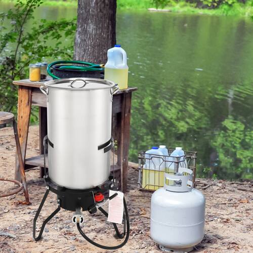 Alt View 8. Winado - Deep Turkey Fryer 50QT Gas Propane Stock Pot Cooker Rack Corn Lobster for Outdoor Camping - Sliver.