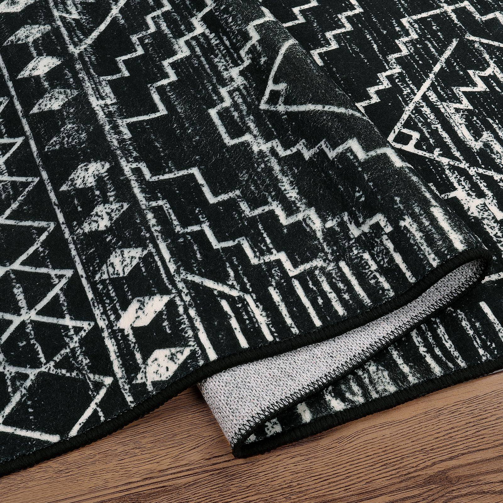 Alt View 6. Fabibe - 3X5 BLACK Farmhouse Rustic Geometric Non-Shedding Machine Washable Wool Synthetic - Black 9' x 12' (Rectangular).