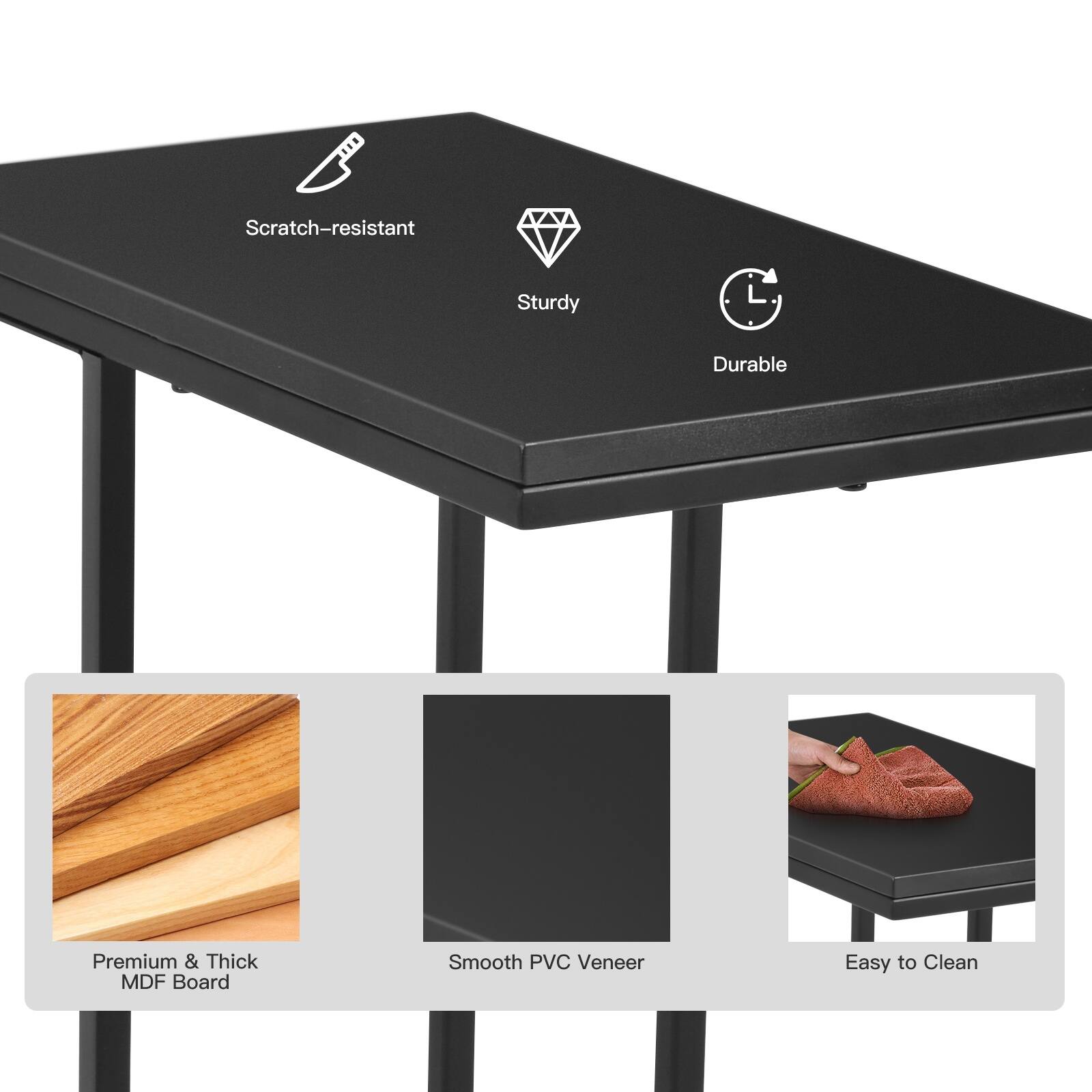 Scratch-resistant, Sturdy, Durable, Premium & Thick MDF Board, Smooth PVC Veneer, Easy to Clean