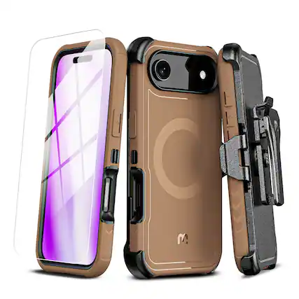 Front. Mybat Pro - MyBat Pro Maverick Series MagSafe Case w/ Holster and Tempered Glass for Apple iPhone Air 6.5'' - Brown - Brown.