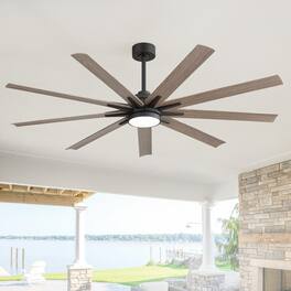 Breezary - 65-Inch LED Ceiling Fan with Light, 9 Plywood Blades, DC Motor, Remote, Includes 6 & 12 Inch Downrods, Timer - Wood grain color