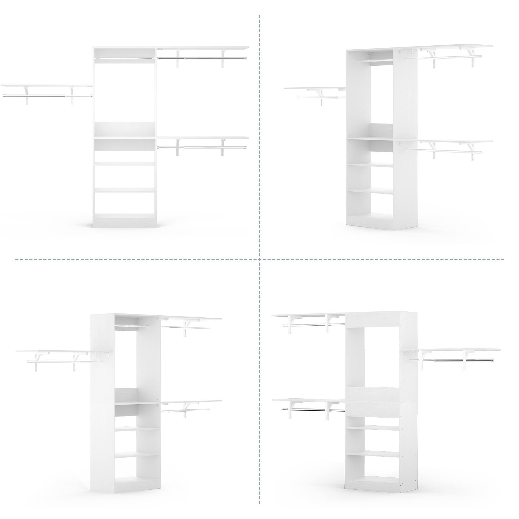 Alt View 2. Aheaplus - 8FT Wall Mounted Closet System, 96'' Closet Organizer with 3 Shelving Towers, 3 Hanging Rods and Shelves, Cut to Fit - White.