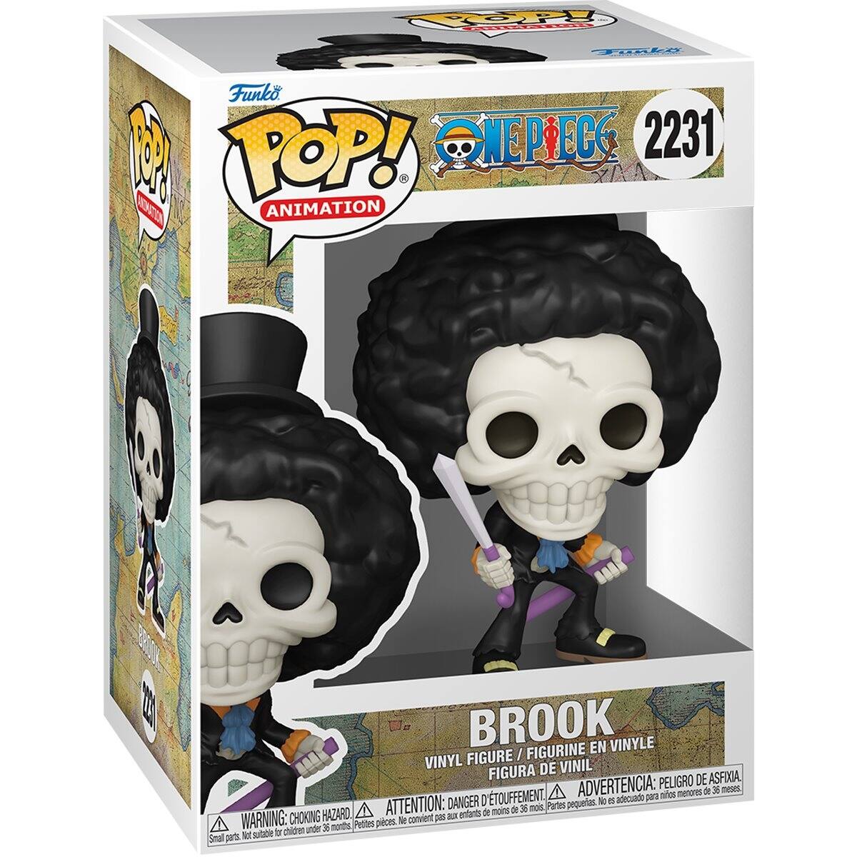 Funko POP! Animation  
One Piece  
2231  
Brook  
Vinyl Figure / Figurine en Vinyle / Figura de Vinil  

WARNING: CHOKING HAZARD - Small parts. Not suitable for children under 36 months.  
ADVERTENCIA: PELIGRO DE ASFIXIA - Piezas pequeñas. No conviene para niños menores de 36 meses.  
ATTENTION: DANGER - Petites pièces. Ne convient pas aux enfants de moins de 36 mois.