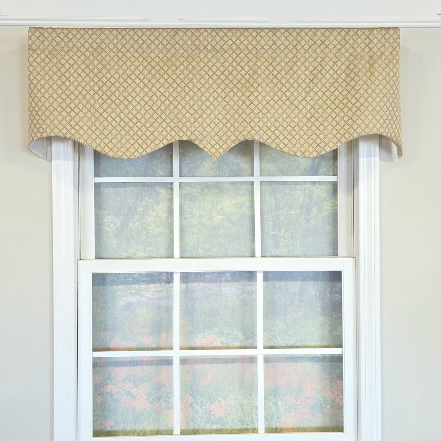 Angle. RLF Home - RLF Home 100% Cotton Diamonds Regal  Fully lined Windows Rod Pocket Valance 50" x 17"  Green - Green.