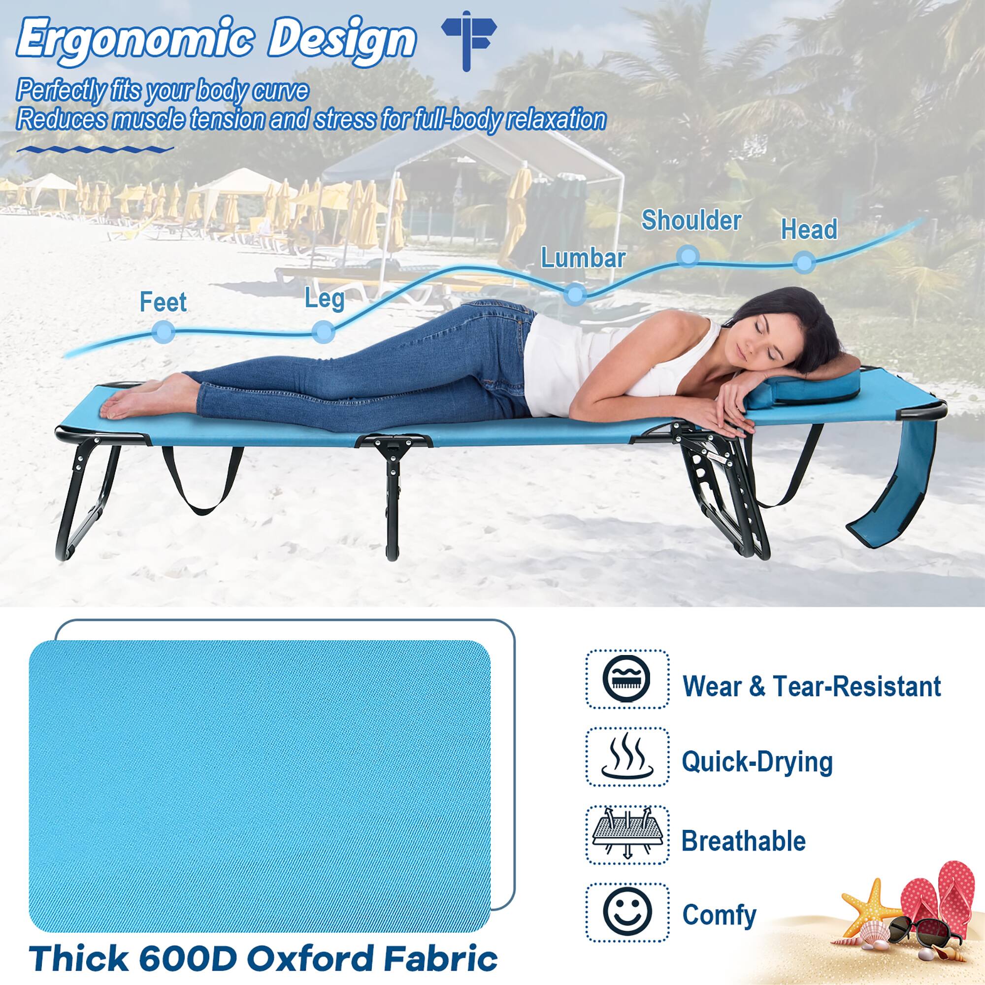 Ergonomic Design: Perfectly fits your body curve, Reduces muscle tension and stress for full-body relaxation

Features: Wear & Tear-Resistant, Quick-Drying, Breathable, Comfy

Thick 600D Oxford Fabric