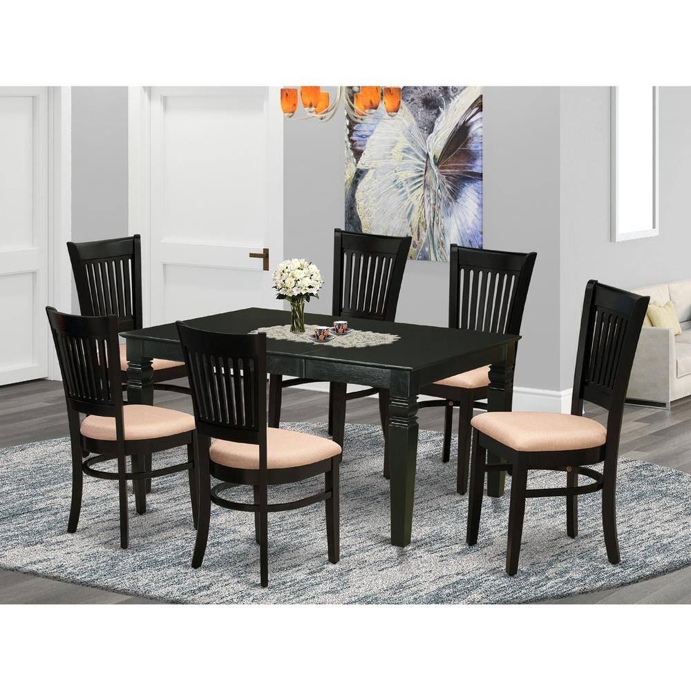 Back. East West Furniture - Dining Table- Table Leg Dining Chairs - Brown.