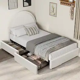 GARVEE - Twin Bed Frame with Storage Drawers, Upholstered Boucle, Modern & Organized Storage Bed - White