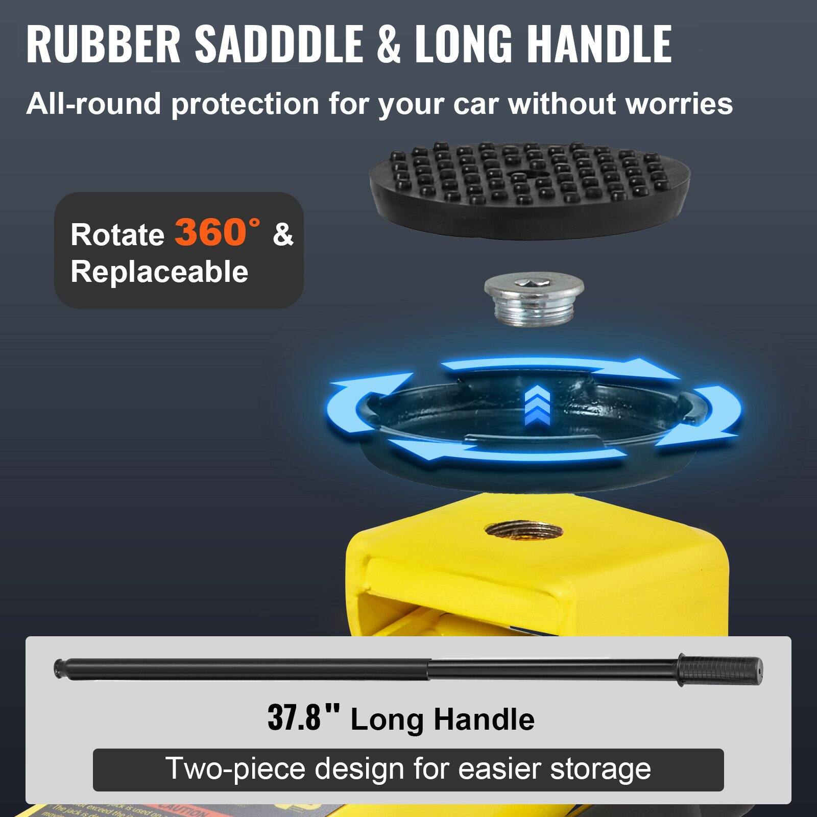 RUBBER SADDLE & LONG HANDLE  
All-round protection for your car without worries  

Rotate 360° & Replaceable  

37.8" Long Handle  
Two-piece design for easier storage