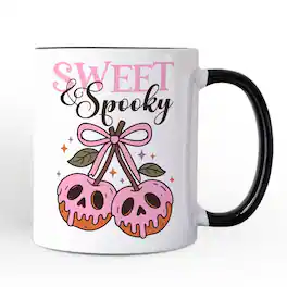OrnamentallyYou - Sweet and Spooky Poison Cherries Halloween Mug, Coquette Skulls Gift - White