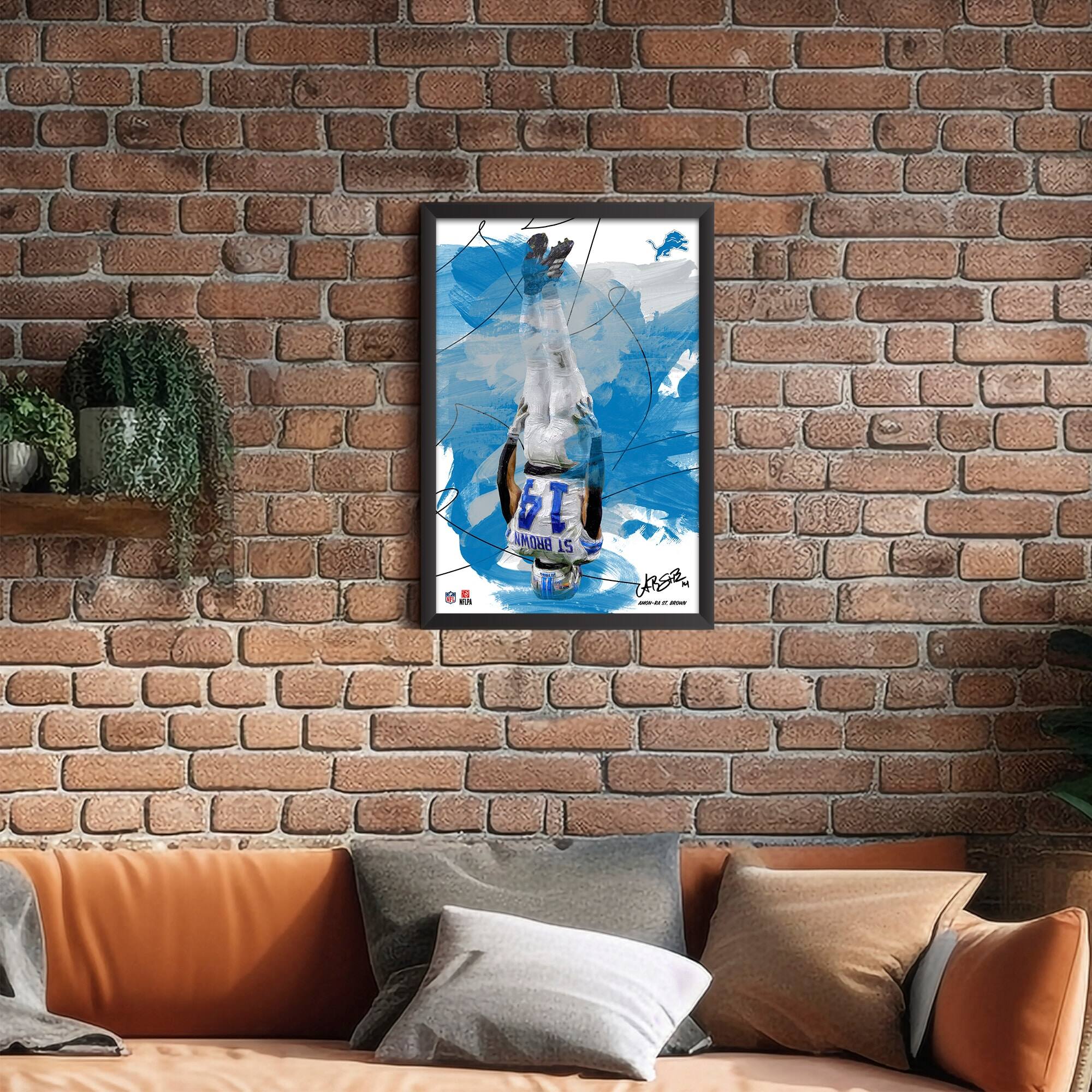 Alt View 1. Sporticulture - Amon-Ra St. Brown Detroit Lions 27" x 39" Brush Stroke Player Framed Art Print - Multicolor.