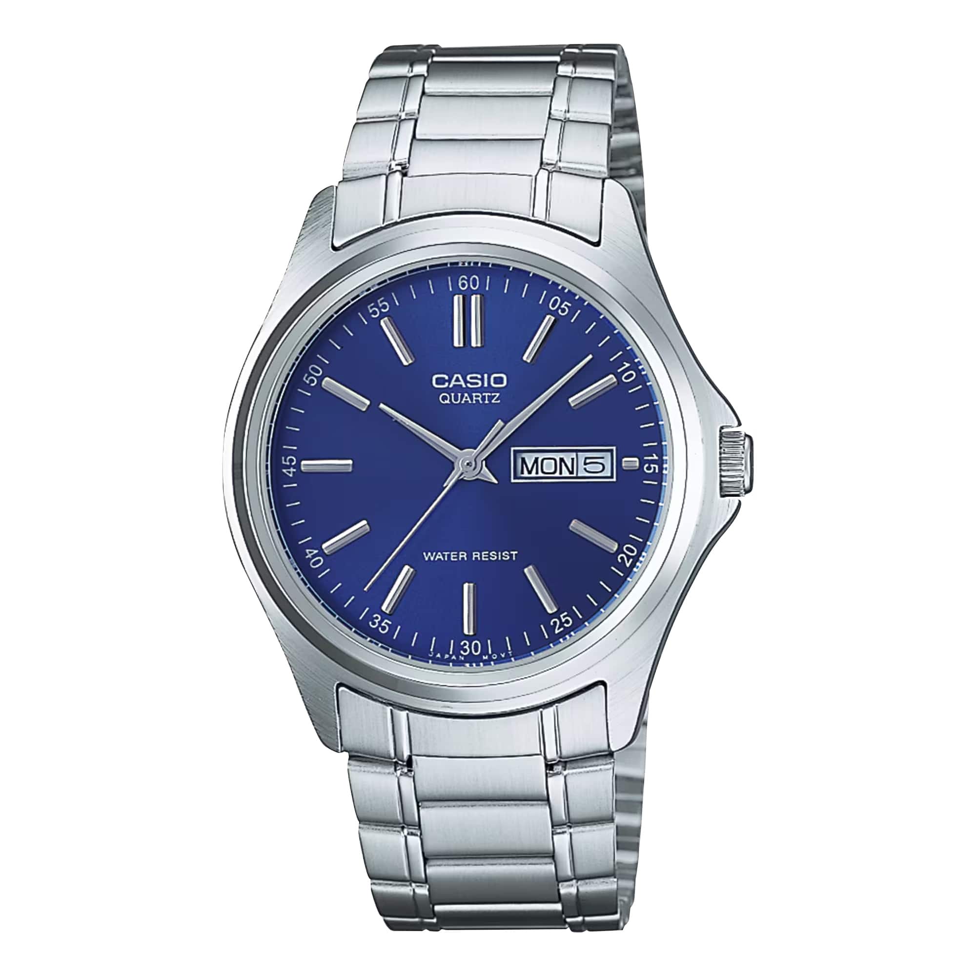 Casio - Men’s Blue Dial Analog Watch with Stainless Steel Bracelet - MTP-1239D-2A - Silver