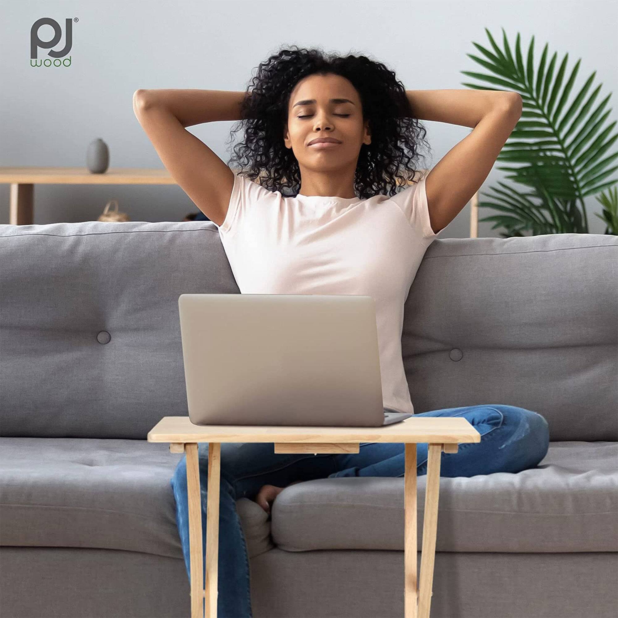 Alt View 5. PJ Wood - PJ Wood Folding Portable TV Snack Tray Table with Natural Finish (4-Piece Set) - Natural.