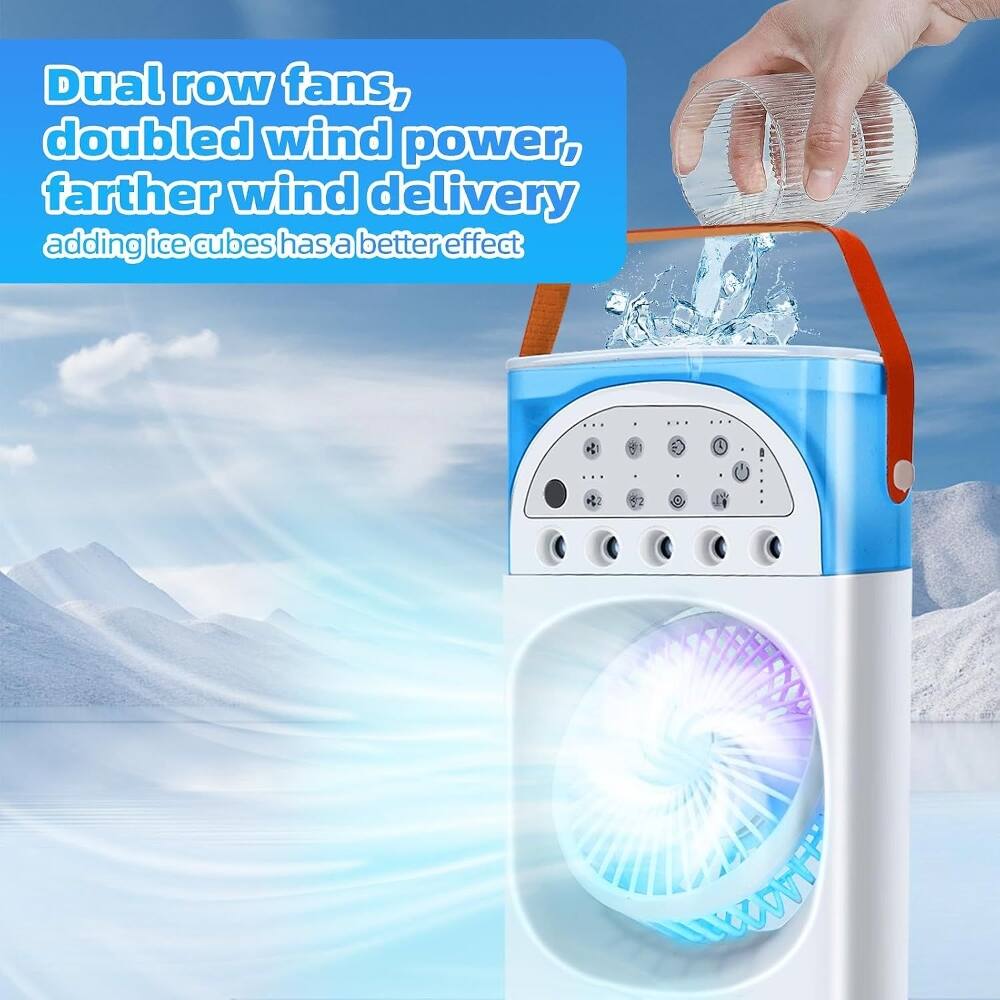 Dual row fans, doubled wind power, farther wind delivery, adding ice cubes has a better effect