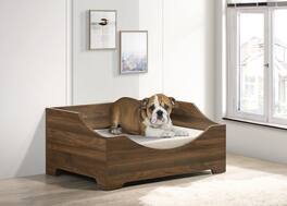 Siljoy - 36" Modern Alder Wood Finish Pet Bed with Removable Cushion, Color, 22 lb Capacity - Brown