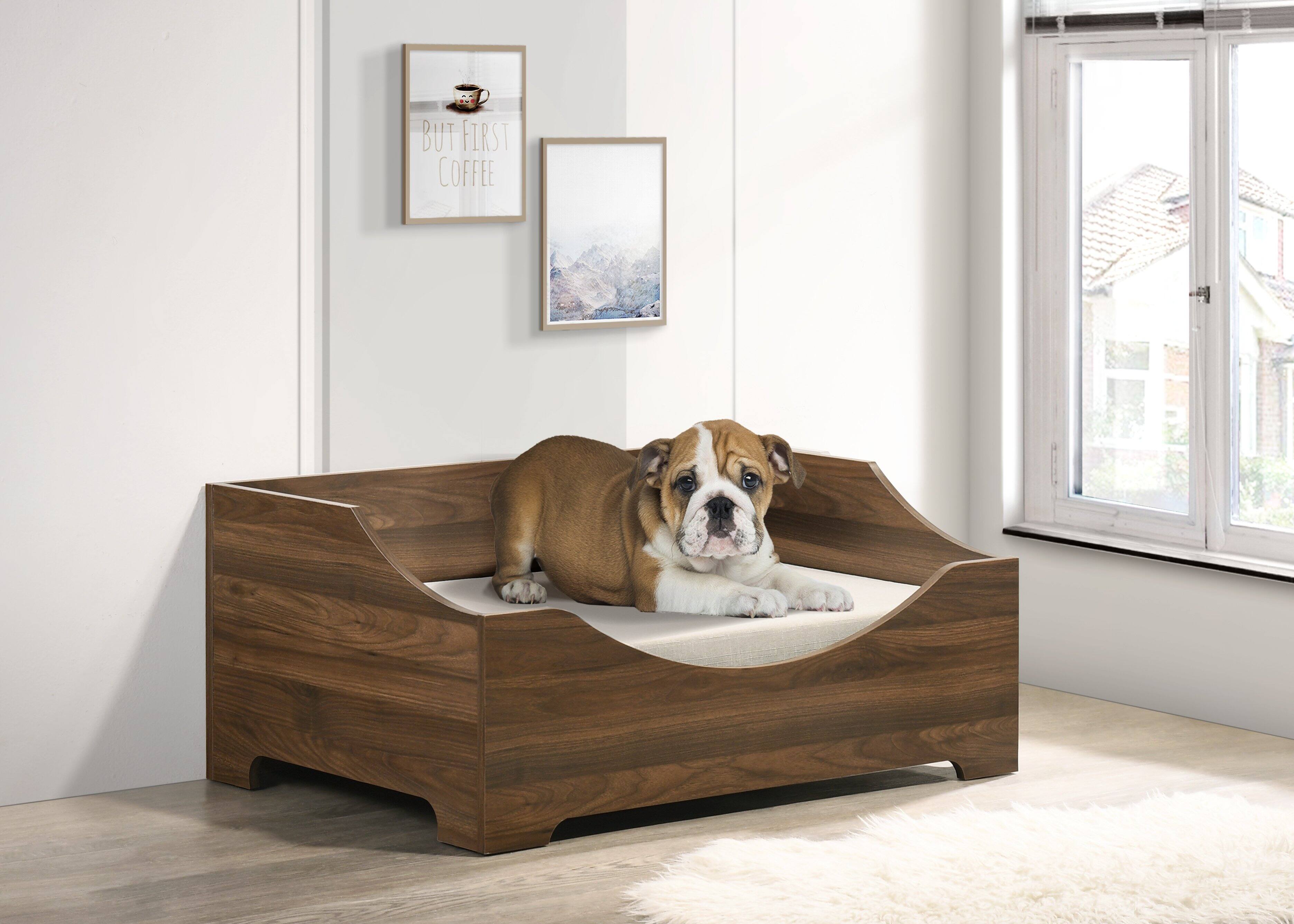 Front. TinyHomie - Gibson 36 Brown Alder Wood Pet Bed with Cushion - Brown.