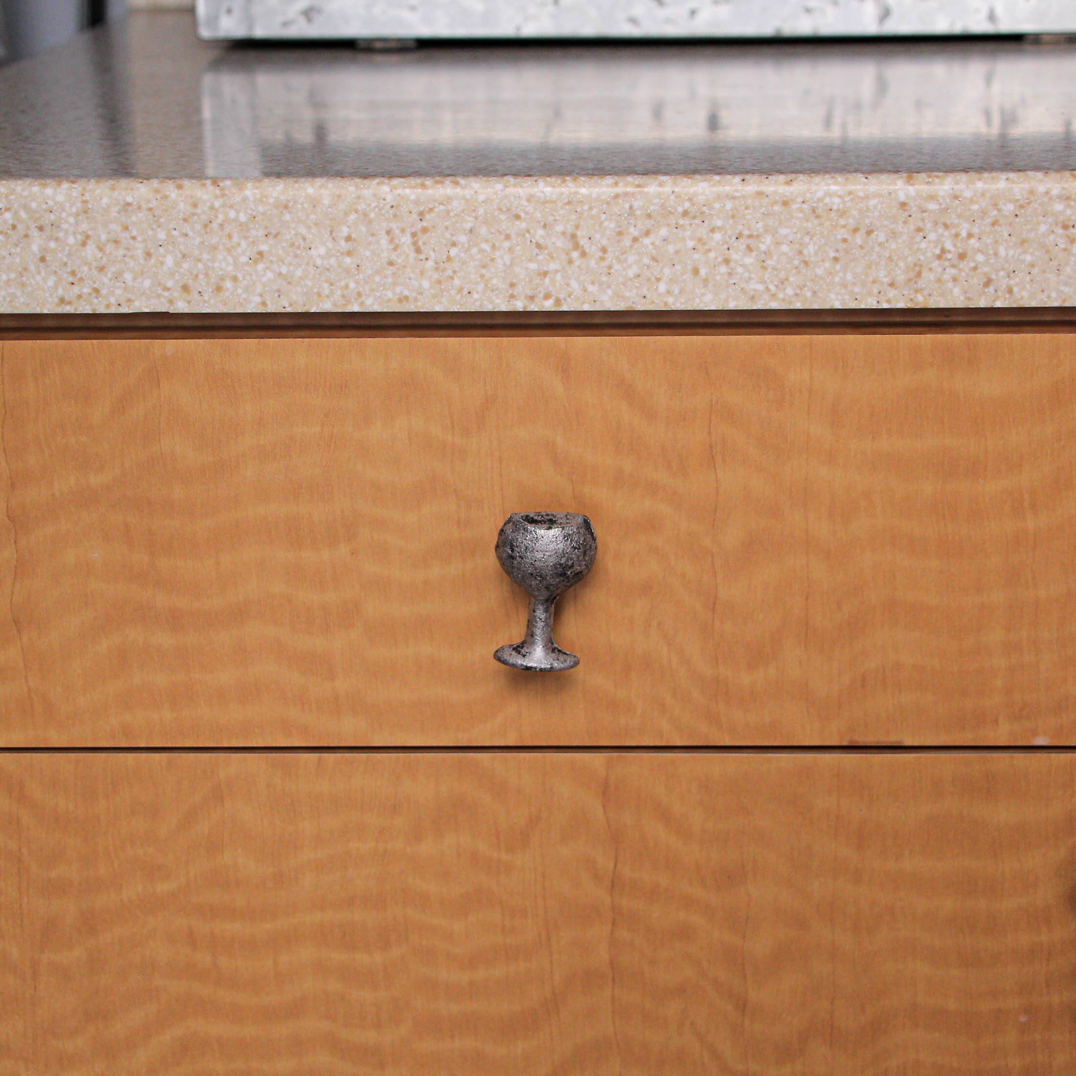 Alt View 5. Zeckos - Antique Silver Finish Cast Iron Wine Glass Cabinet Knob Drawer Pulls Set of 6 - Silver.