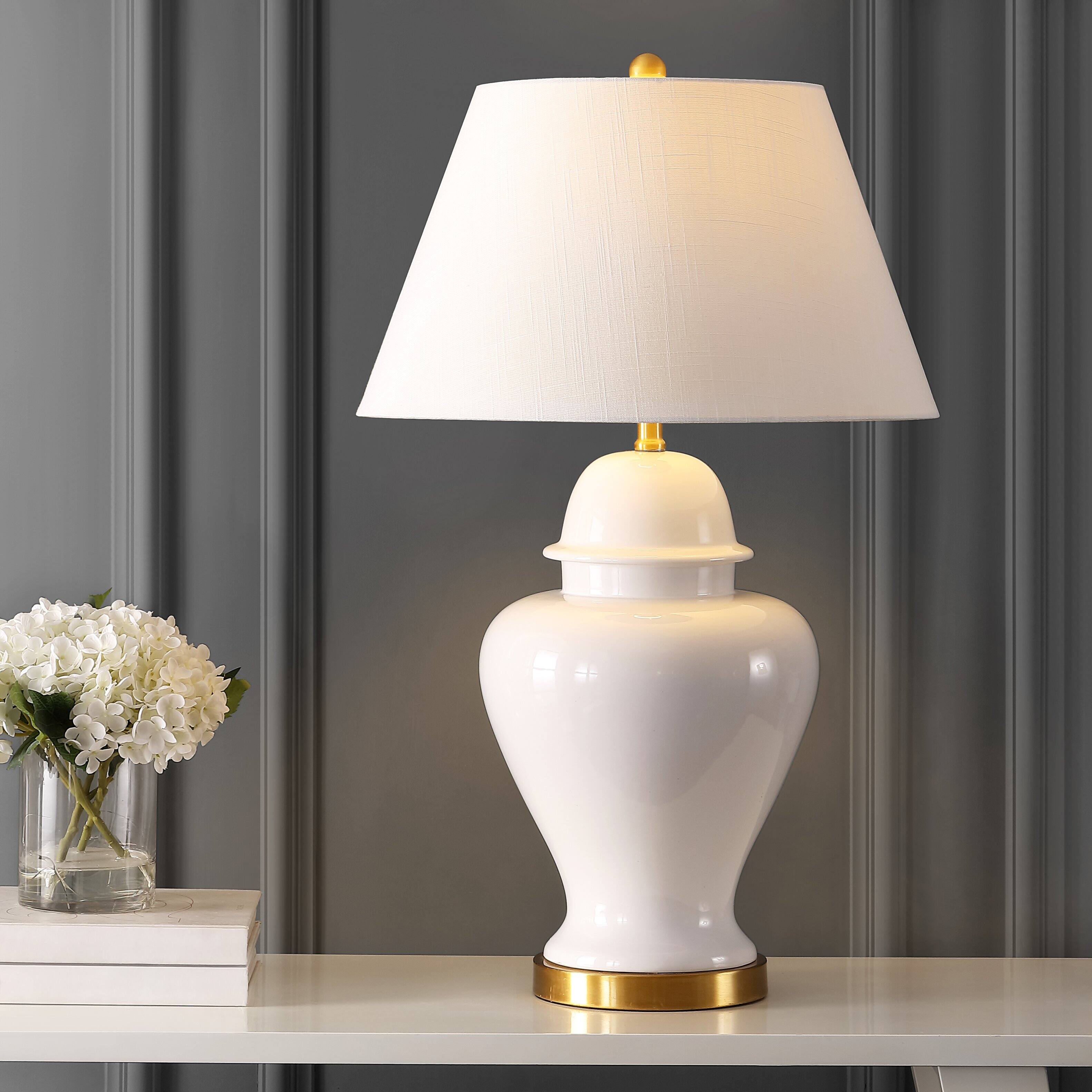 Alt View 1. Jonathan Y - Sagwa 33" Ceramic/Iron Modern Classic LED Table Lamp, White - White.