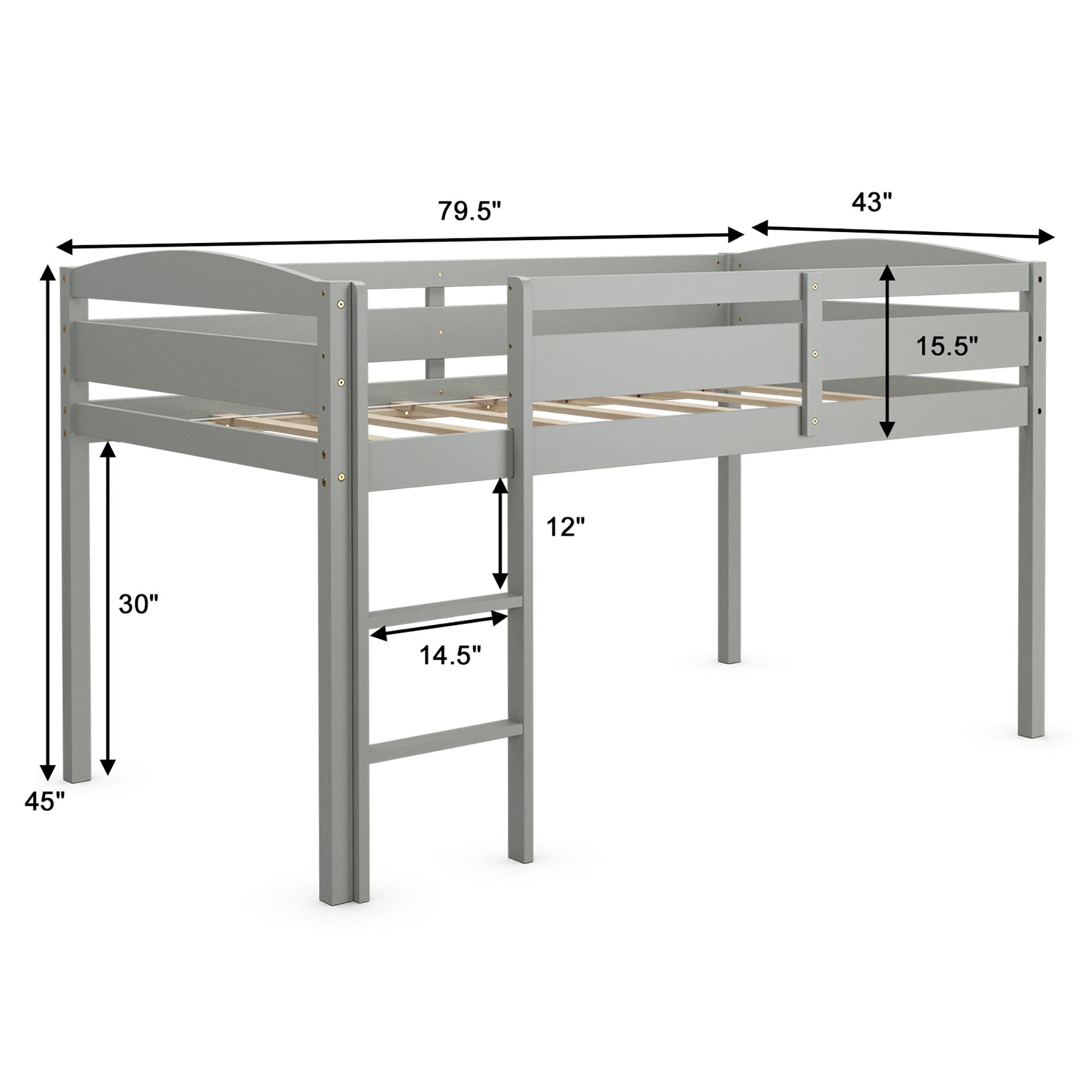 Alt View 2. Costway - Costway Twin Low Loft Bunk Junior Bed Bedroom Wooden Guard Rail Ladder - Grey.