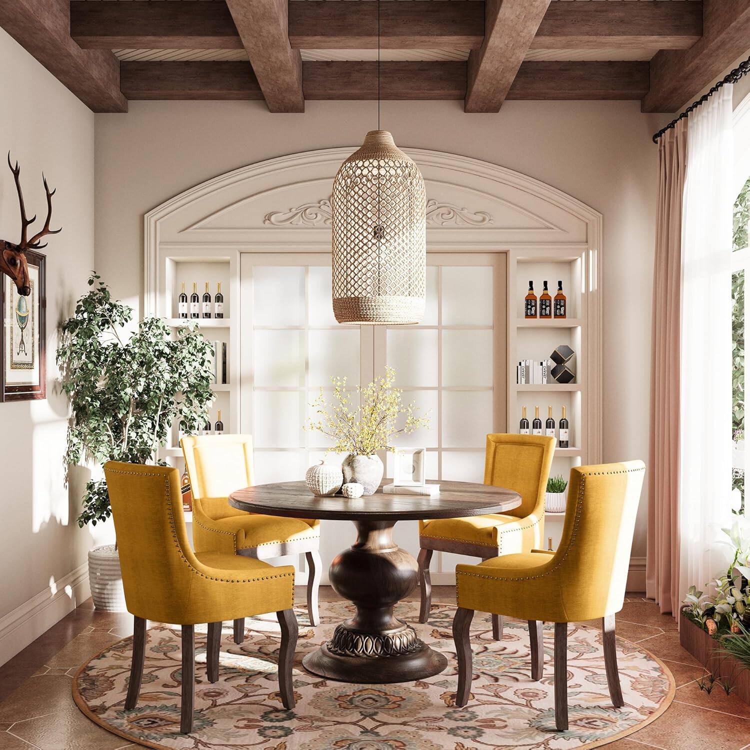 Alt View 3. Trinkets Crazed -  Upholstered Side Chairs Set of 2, Solid Wood Kitchen Dining Room Chairs with Nailheads Legs - gold.