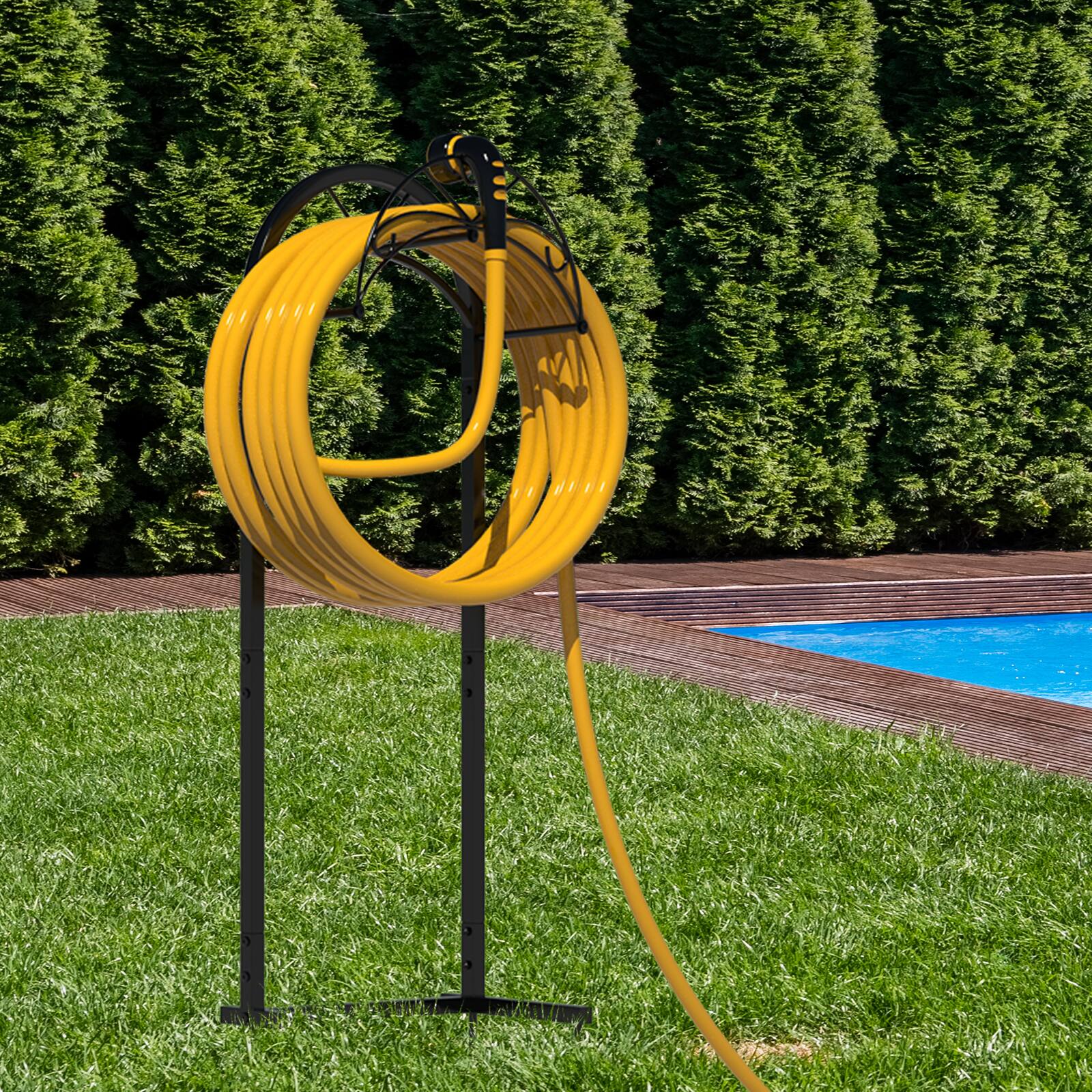 Angle. Oumilen - Arched Freestanding Garden Hose Holder, Decorative Metal Water Hose Storage Stand.