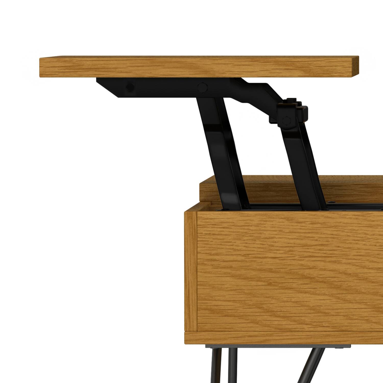 Alt View 9. Simpli Home - Hunter 32 inch Wide Solid Wood Lift Top Square Coffee Table in Oak - Oak.