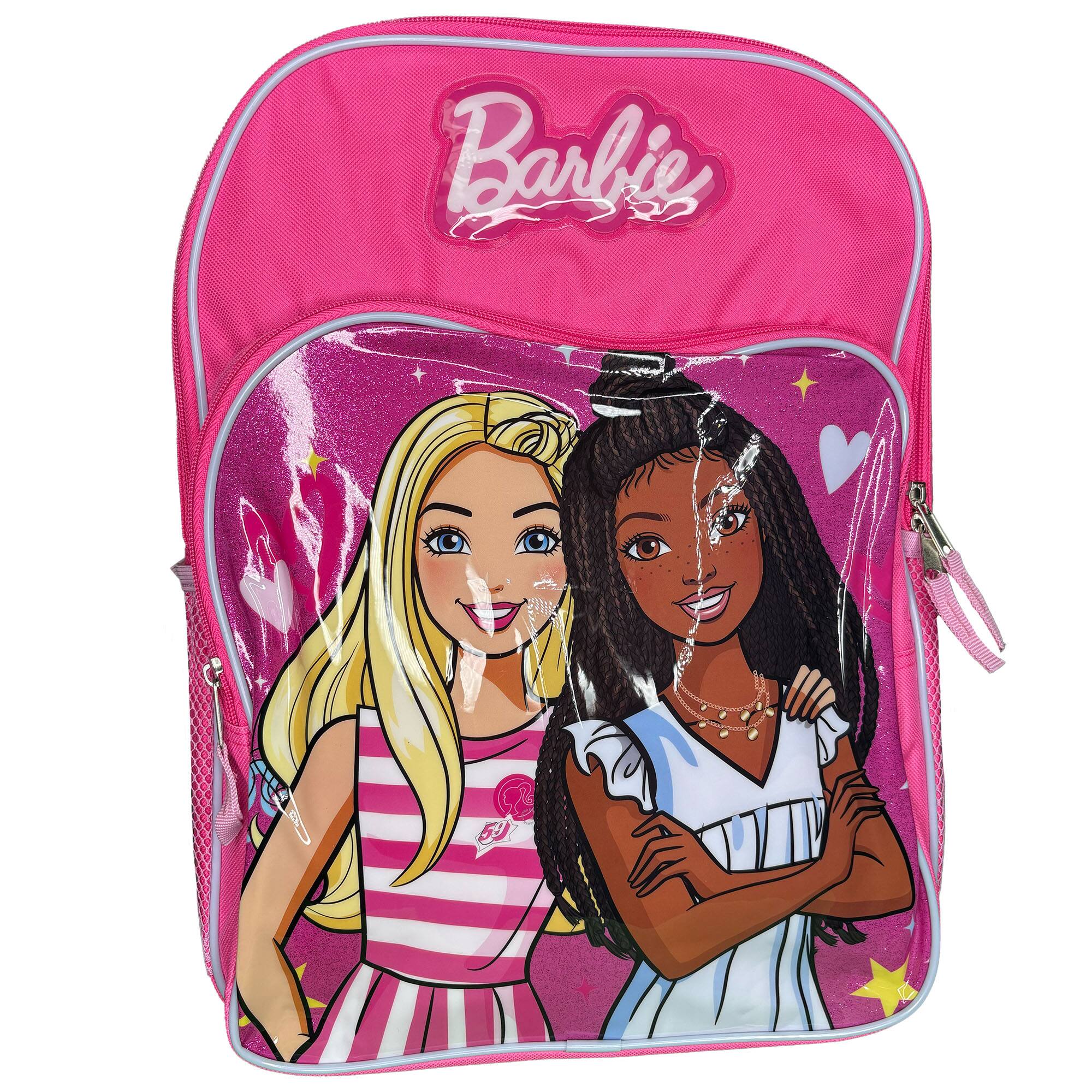 Alt View 1. Barbie - Barbie & Friend 16" Pink Girls Backpack with Front Pocket and side mesh Pockets - Pink.