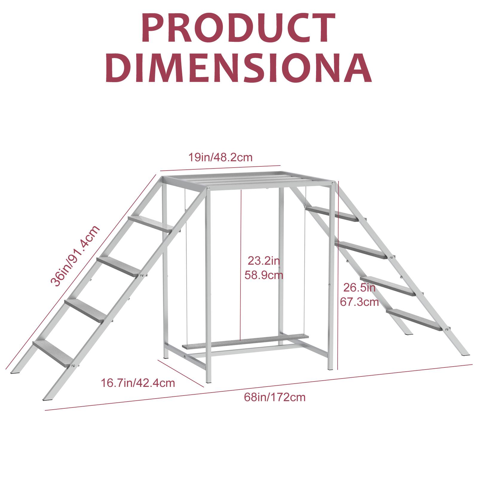 PRODUCT DIMENSIONS

19in/48.2cm  
36in/91.4cm  
23.2in/58.9cm  
26.5in/67.3cm  
16.7in/42.4cm  
68in/172cm