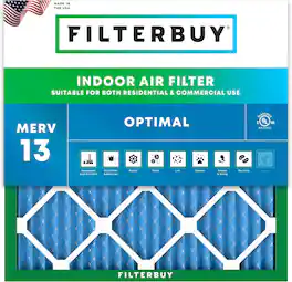 Filterbuy - 13.25x13.25x1 MERV 13 Smoke & Allergy Defense, Electrostatic Pleated HVAC AC Furnace Air Filters Replacement (1-Pack) - Blue