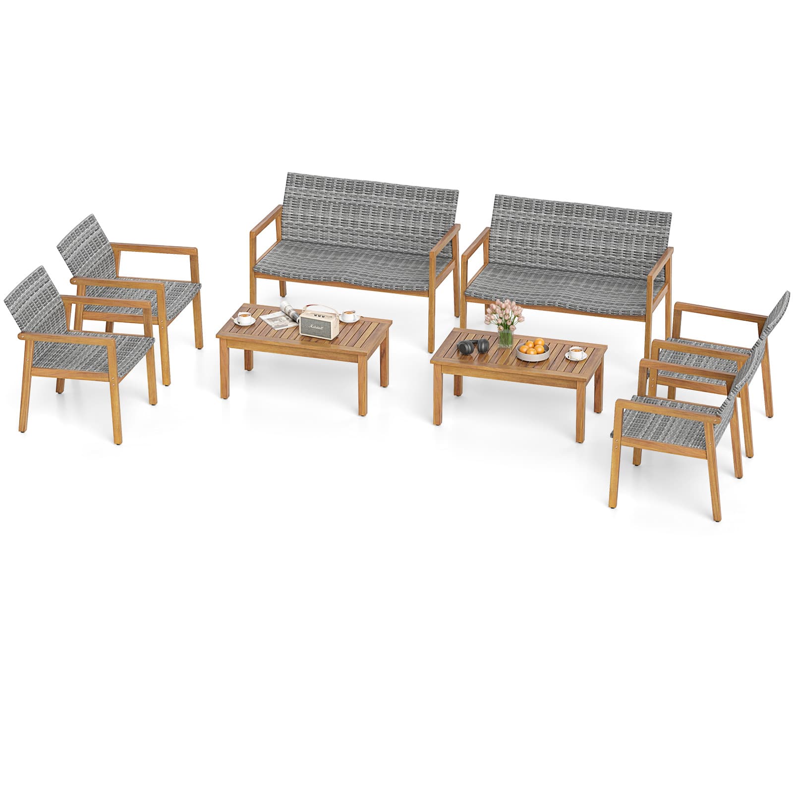 Gymax - 8 Pieces Patio Furniture Set PE Rattan Patio Bistro Set w/ Loveseat - Black price history on PriceWatchPro