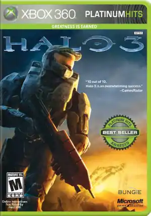 XBOX 360
PLATINUMHITS
GREATNESS IS EARNED
HALO 3
"10 out of 10. Halo 3 is an overwhelming success."
-GamesRadar
PLATINUM HITS
BEST SELLER
AWARDED
MATURE 17+
ESRB
Online Interactions Not Rated by the ESRB
BUNGIE
Microsoft game studios - M (Mature 17+)
