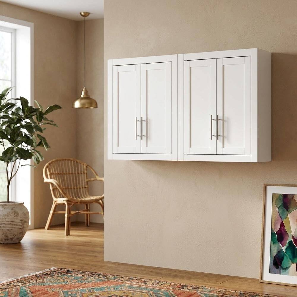 Alt View 2. FurniFact - White 2-Piece Wall Storage Cabinet Set - White.