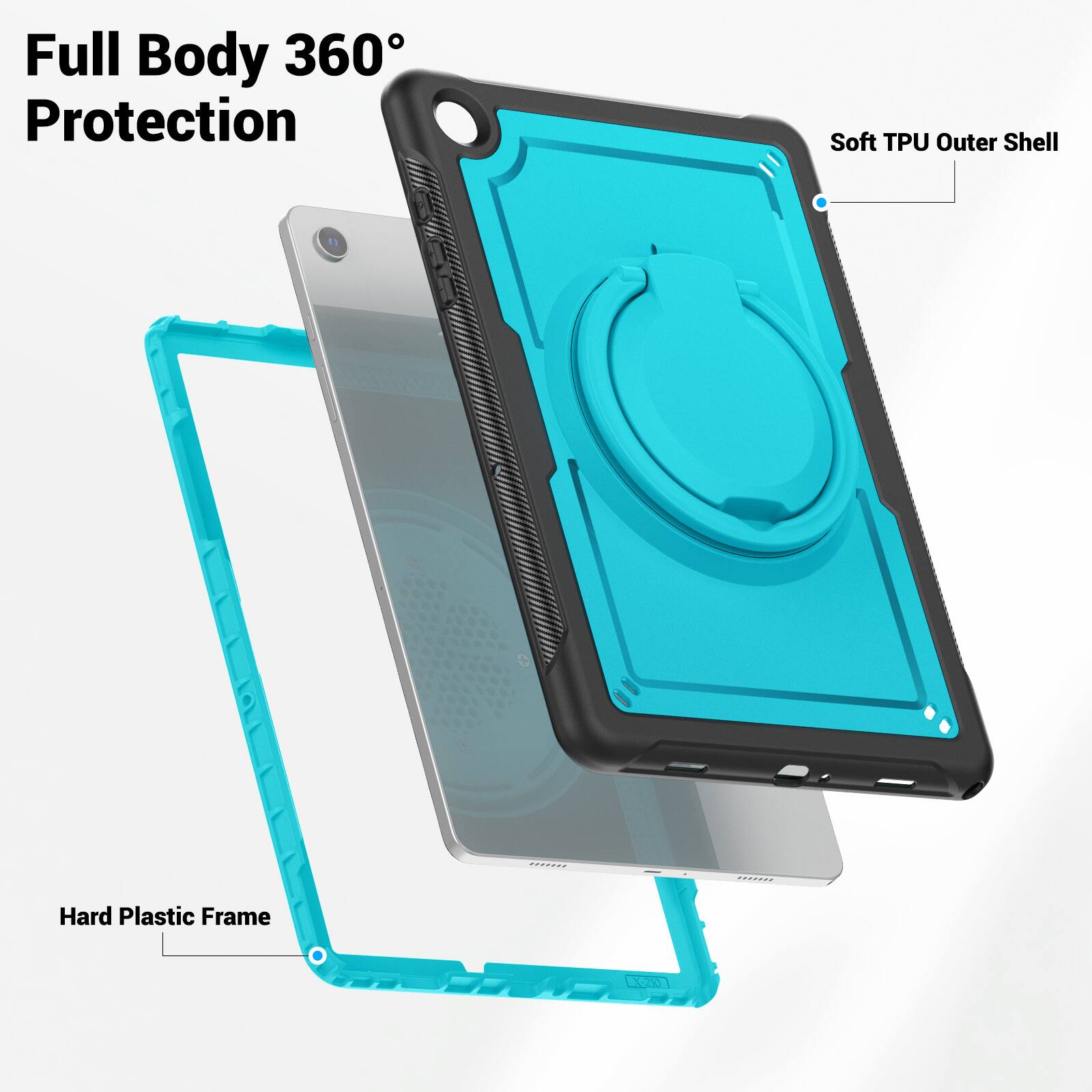 Full Body 360° Protection  
Soft TPU Outer Shell  
Hard Plastic Frame