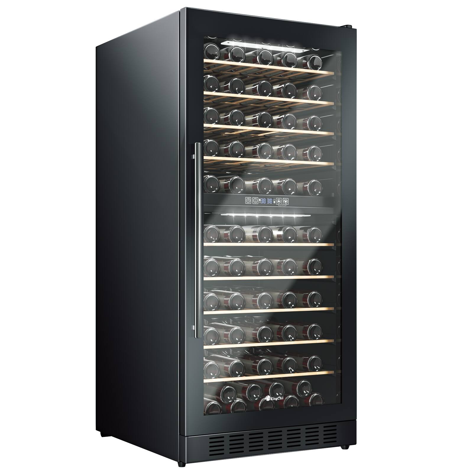 Front. KingChii - 119-Bottle Dual Zone Wine Cooler Refrigerator with Professional Compressor Cooling - Black.